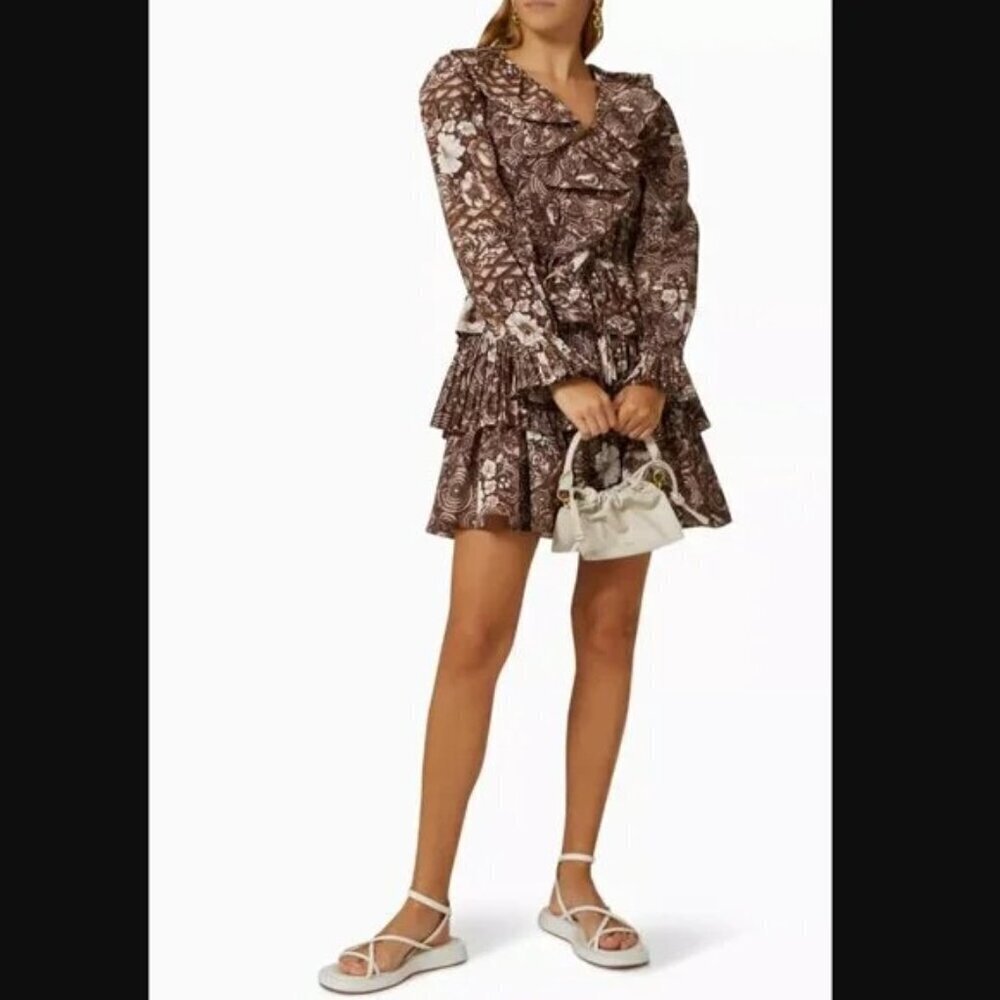 Ulla Johnson Lola Long Sleeve Floral Ruffle Mini Dress Size 6